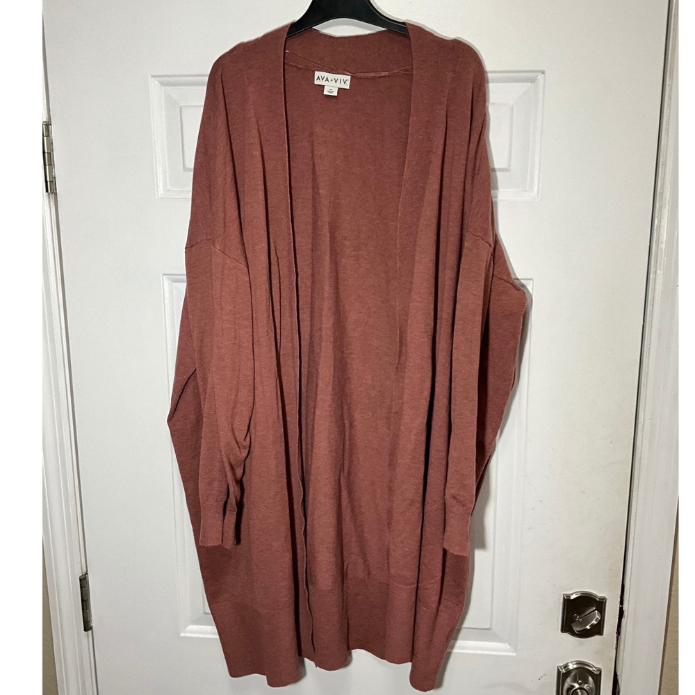 Ava & Viv Women 3X Rose Terracotta Open Front Longline Cardigan Sweater RN17730